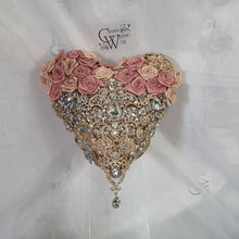 Load image into Gallery viewer, BROOCH BOUQUET Heart shaped brooch bouquet ribbon rose,  jewel heart wedding bouquet. by Crystal wedding uk