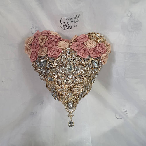 BROOCH BOUQUET Heart shaped brooch bouquet ribbon rose,  jewel heart wedding bouquet. by Crystal wedding uk