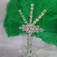 Load image into Gallery viewer, Wedding feather fan, Green feather brides ostrich fan, wedding hand fan, Great Gatsby any colour as custom made by Crystal wedding uk