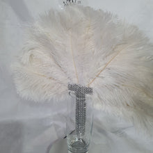 Load image into Gallery viewer, OFF WHITE Wedding feather fan, brides ostrich fan, wedding hand fan- custom made by Crystal wedding uk
