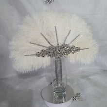 Load image into Gallery viewer, OFF WHITE Wedding feather fan, brides ostrich fan, wedding hand fan- custom made by Crystal wedding uk