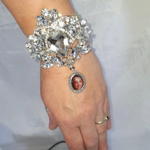 Photo Wedding  charm corsage, Personalised corsage, wrist corsage, Silver brooch photo, Wedding bracelet by Crystal wedding uk