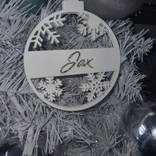 Load image into Gallery viewer, Snowflake Tree bauble made using Swarovski elements, Personalised bauble, Monogram name hanging tree decoration By Crystal wedding uk