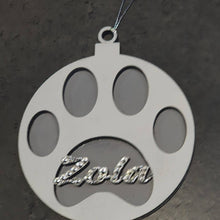 Load image into Gallery viewer, Personalised Wooden Dog Paw Christmas Decoration Hanging DOG Pawble made using Swarovski elements hanging tree decor By Crystal wedding uk