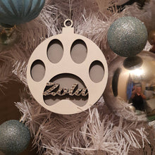 Load image into Gallery viewer, Personalised Wooden Dog Paw Christmas Decoration Hanging DOG Pawble made using Swarovski elements hanging tree decor By Crystal wedding uk