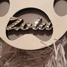 Load image into Gallery viewer, Personalised Wooden Dog Paw Christmas Decoration Hanging DOG Pawble made using Swarovski elements hanging tree decor By Crystal wedding uk