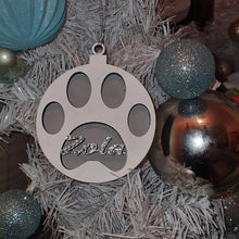 Load image into Gallery viewer, Personalised Wooden Dog Paw Christmas Decoration Hanging DOG Pawble made using Swarovski elements hanging tree decor By Crystal wedding uk