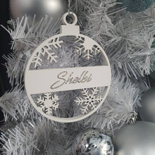 Load image into Gallery viewer, Snowflake Tree bauble made using Swarovski elements, Personalised bauble, Monogram name hanging tree decoration By Crystal wedding uk
