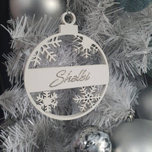Load image into Gallery viewer, Snowflake Tree bauble made using Swarovski elements, Personalised bauble, Monogram name hanging tree decoration By Crystal wedding uk