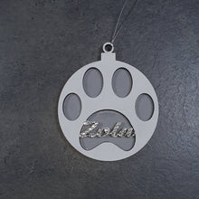 Load image into Gallery viewer, Personalised Wooden Dog Paw Christmas Decoration Hanging DOG Pawble made using Swarovski elements hanging tree decor By Crystal wedding uk