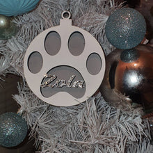 Load image into Gallery viewer, Personalised Wooden Dog Paw Christmas Decoration Hanging DOG Pawble made using Swarovski elements hanging tree decor By Crystal wedding uk