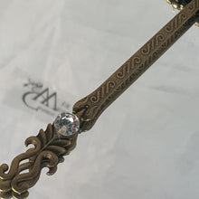 Load image into Gallery viewer, Gatsby feather Fan, black & gold 1920's print, smalll Bridesmaid wedding fan- by Crystal wedding uk