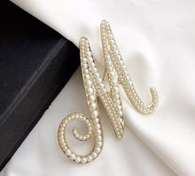 Load image into Gallery viewer, Pearl Letter 5&quot; monogram letter  initial Cake Topper, Wedding rhinestone jewel letter cake decorations.
