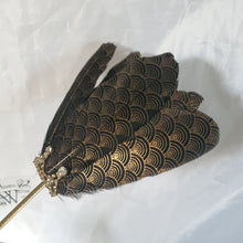 Load image into Gallery viewer, Gatsby feather Fan, black & gold 1920's print, smalll Bridesmaid wedding fan- by Crystal wedding uk