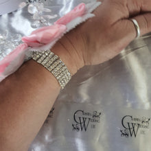 Load image into Gallery viewer, Crystal brooch wrist corsage with Pearls & Foam roses by Crystal wedding uk