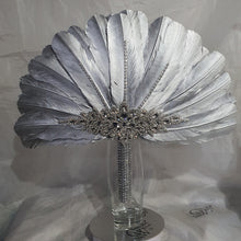 Load image into Gallery viewer, Wedding feather fan, SILVER OR GOLD brides ostrich fan, wedding hand fan, Great Gatsby any colour as custom made by Crystal wedding uk