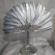 Load image into Gallery viewer, Wedding feather fan, SILVER OR GOLD brides ostrich fan, wedding hand fan, Great Gatsby any colour as custom made by Crystal wedding uk