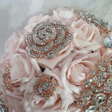 Load image into Gallery viewer, Crystal Brooch blush and rose gold drape  bouquet by Crystal wedding uk