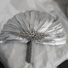 Load image into Gallery viewer, Wedding feather fan, SILVER OR GOLD brides ostrich fan, wedding hand fan, Great Gatsby any colour as custom made by Crystal wedding uk