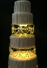 Load image into Gallery viewer, Crystal cake separator crystal drape +LED's, set of 2 sizes: 15cm 25cm  -6" 10"  by 3" TALL by Crystal wedding uk