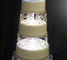 Load image into Gallery viewer, Crystal cake separator crystal drape +LED&#39;s, set of 2 sizes: 15cm 25cm  -6&quot; 10&quot;  by 3&quot; TALL by Crystal wedding uk
