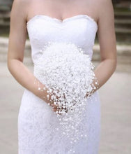Load image into Gallery viewer, Pearl cascade bouquet , white pearls, ivory pearls by Crystal wedding uk