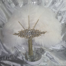 Load image into Gallery viewer, Wedding feather fan, brides black ostrich fan, wedding hand fan, Great Gatsby any colour as custom made to order by Crystal Wedding UK
