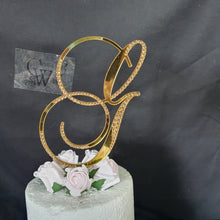 Load image into Gallery viewer, A to Z Crystal gold mirror Letter 6&quot; monogram initial, rhinestone Cake Topper decor, rhinestone cake topper jewel letters decorations.
