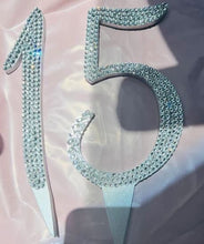 Load image into Gallery viewer, Swarovski Crystal elements number Cake topper in Any NUMBER monogram custom cake topper, bling cake topper, rhinestone cake topper
