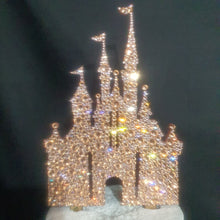 Load image into Gallery viewer, Castle Cake topper -rose-gold Swarovski crystal elements - FAIRYTALE CASTLE design, Cake decoration by Crystal wedding uk
