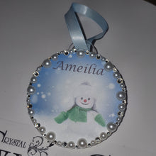 Load image into Gallery viewer, Personalised Christmas bauble, tree Decoration. first name hanging tree decor By Crystal Wedding UK