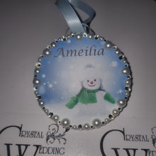 Load image into Gallery viewer, Personalised Christmas bauble, tree Decoration. first name hanging tree decor By Crystal Wedding UK