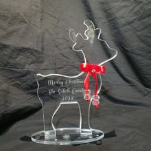 Load image into Gallery viewer, Personalised Reindeer Christmass decoration Plaque Family Name , acrylic ornament gift centrepiece, by Crystal wedding uk