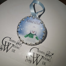 Load image into Gallery viewer, Personalised Christmas bauble, tree Decoration. first name hanging tree decor By Crystal Wedding UK