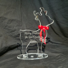 Load image into Gallery viewer, Personalised Reindeer Christmass decoration Plaque Family Name , acrylic ornament gift centrepiece, by Crystal wedding uk