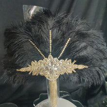 Load image into Gallery viewer, Wedding feather fan, brides black ostrich fan, wedding hand fan, Great Gatsby any colour as custom made to order by Crystal Wedding UK
