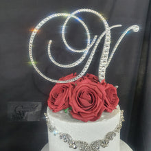 Load image into Gallery viewer, Crystal letter 6&quot; and rose topper A-Z custom- many colours by Crystal wedding uk
