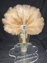 Load image into Gallery viewer, Gold Champagne feather fan bouquet cascade, pink Great Gatsby wedding style 1920&#39;s - any colour as custom made by Crystal wedding uk
