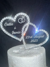 Load image into Gallery viewer, Personalised Crystal heart Cake topper 6&#39;&#39; [ Entwined hearts - personalised cake topper [ bling cake topper [ rhinestone cake topper
