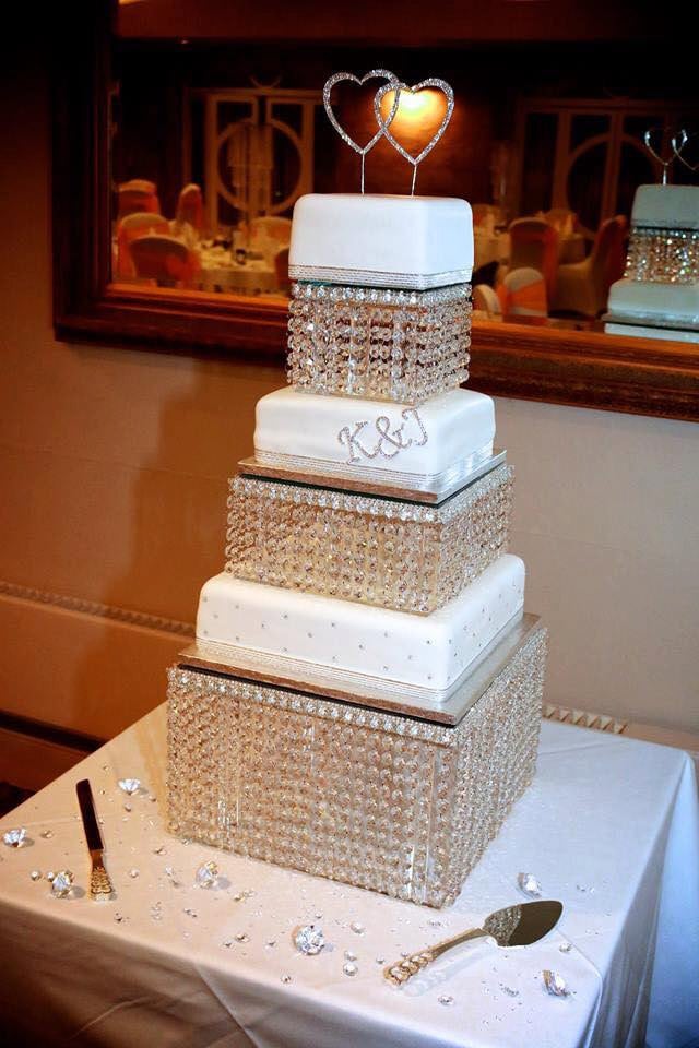 Crystal cake stand, 3 tier wedding cake stand, Faux crystal beads round or square shape by Crystal wedding uk