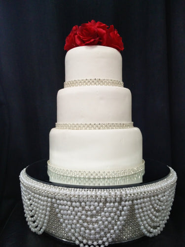 White Pearl and crystals  drape design wedding cake stand - round or square all sizes by Crystal wedding uk