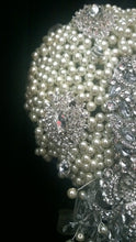 Load image into Gallery viewer, Pearl cascade brooch bridal wedding bouquet 6" x 12"