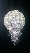 Load image into Gallery viewer, Pearl cascade brooch bridal wedding bouquet 6" x 12"