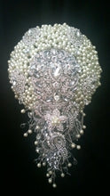 Load image into Gallery viewer, Pearl cascade brooch bridal wedding bouquet 6" x 12"