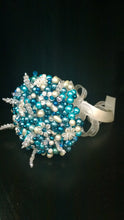 Load image into Gallery viewer, Pearl and crystal wedding bouquet & boutonniere flower girl wand many colours