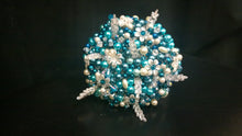 Load image into Gallery viewer, Pearl and crystal wedding bouquet & boutonniere flower girl wand many colours