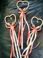 Load image into Gallery viewer, ivory Pearl heart flower girl wand, bridesmaid wand. by Crystal wedding uk