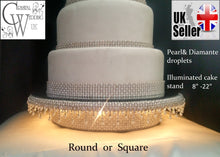 Load image into Gallery viewer, Pearl and Diamante embellished droplet illuminated led cake stand
