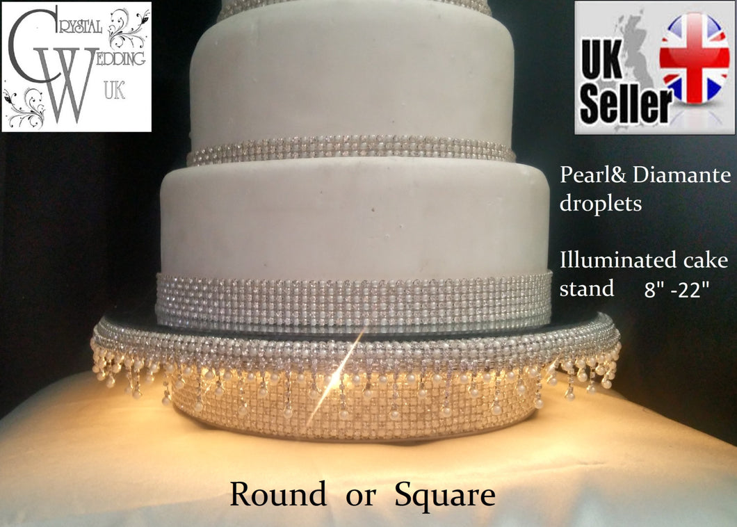 Pearl and Diamante embellished droplet illuminated led cake stand