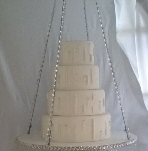 Suspended Swing cake platform real crystal edging. Mirror heavy duty holds 200lbs by Crystal wedding uk